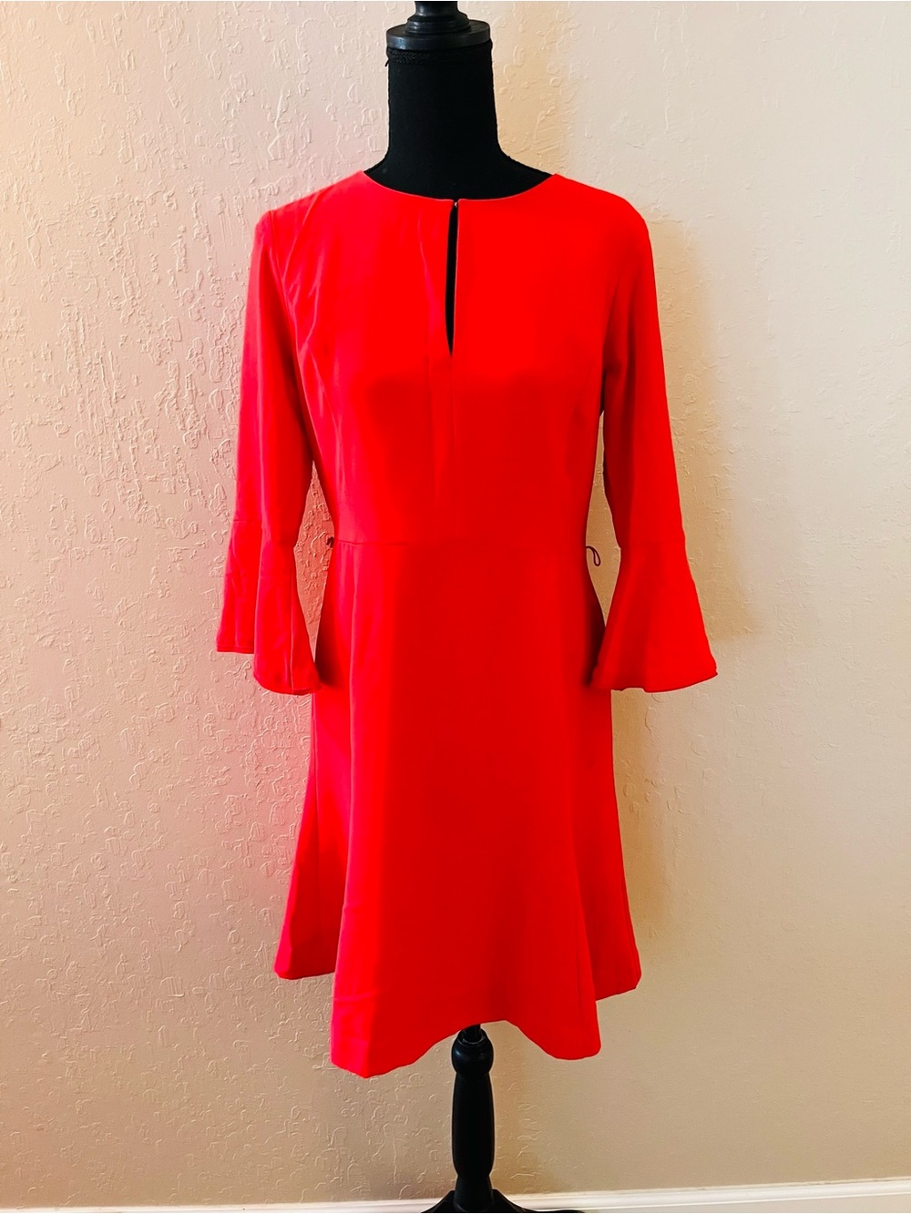 Ann Taylor Red Long-Sleeve A-Line Dress with Fluted Cuffs
